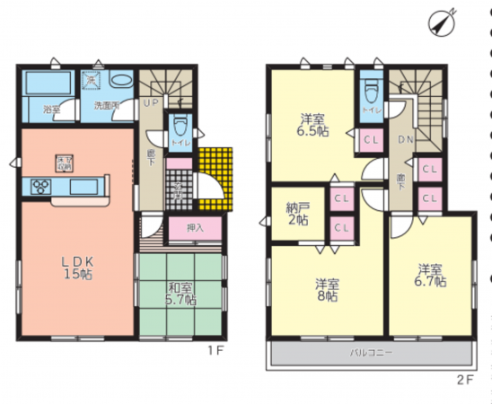 春日部市南中曽根、中古一戸建ての間取り画像です