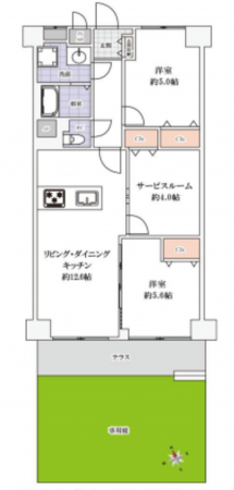 春日部市谷原、中古マンションの間取り画像です