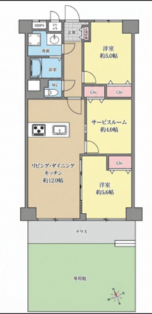 春日部市谷原、中古マンションの間取り画像です