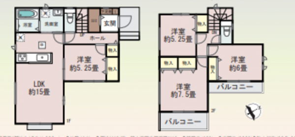 春日部市豊町、新築一戸建ての間取り画像です
