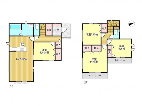 春日部市豊町、新築一戸建ての間取り画像です