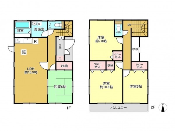 春日部市南中曽根、中古一戸建ての間取り画像です