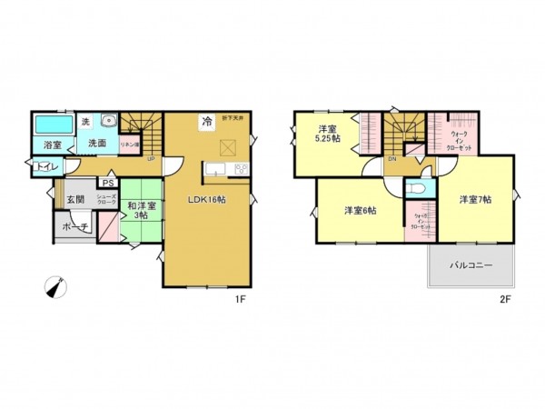 春日部市米島、新築一戸建ての間取り画像です