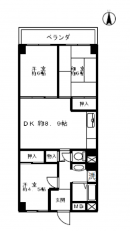 春日部市中央、中古マンションの間取り画像です