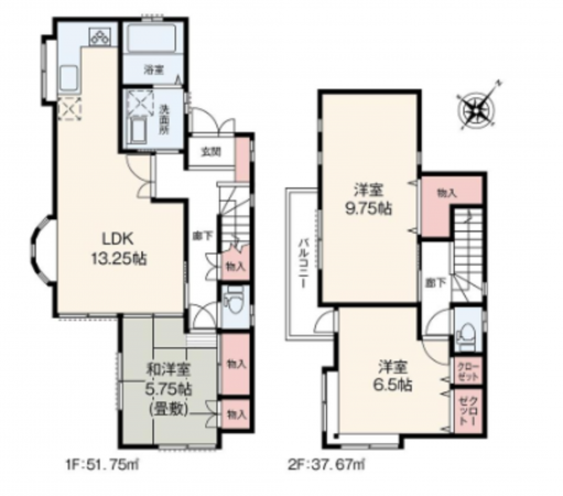春日部市中央、中古一戸建ての間取り画像です