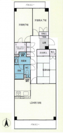 春日部市内牧、中古マンションの間取り画像です