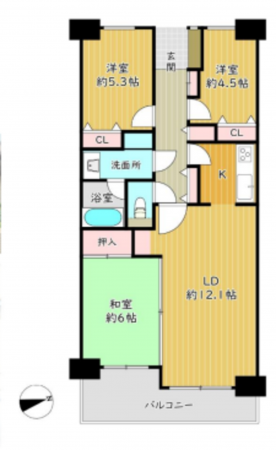 春日部市樋堀、中古マンションの間取り画像です