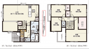 春日部市緑町、新築一戸建ての間取り画像です