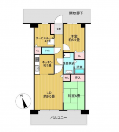 春日部市谷原、中古マンションの間取り画像です