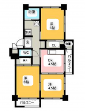 春日部市大枝、中古マンションの間取り画像です