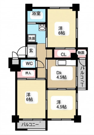 春日部市大枝、中古マンションの間取り画像です