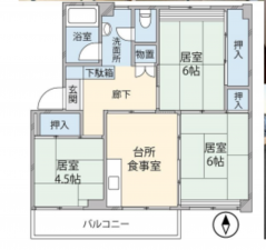 春日部市大枝、中古マンションの間取り画像です