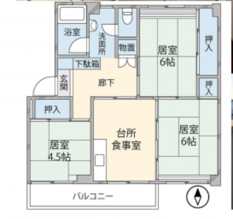 春日部市大枝、中古マンションの間取り画像です