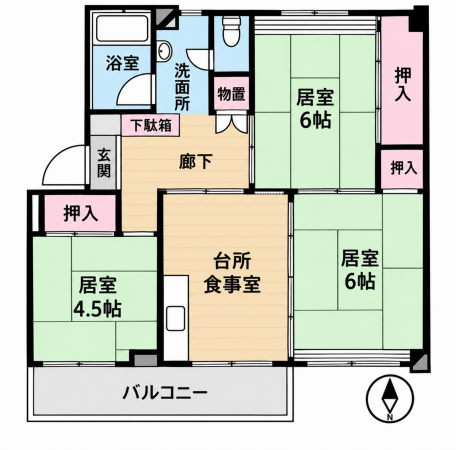 春日部市大枝、中古マンションの間取り画像です