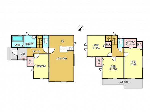 春日部市藤塚、新築一戸建ての間取り画像です