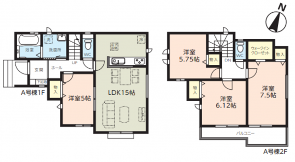 春日部市藤塚、新築一戸建ての間取り画像です