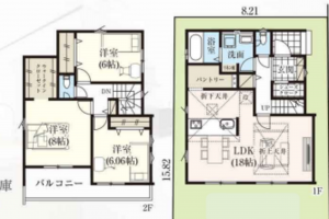 春日部市下蛭田、新築一戸建ての間取り画像です