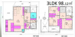 春日部市藤塚、新築一戸建ての間取り画像です