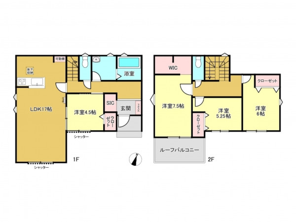 春日部市大沼、新築一戸建ての間取り画像です