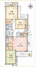 春日部市上蛭田、中古マンションの間取り画像です
