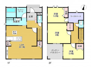 春日部市藤塚、新築一戸建ての間取り画像です