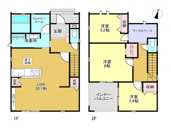 春日部市藤塚、新築一戸建ての間取り画像です