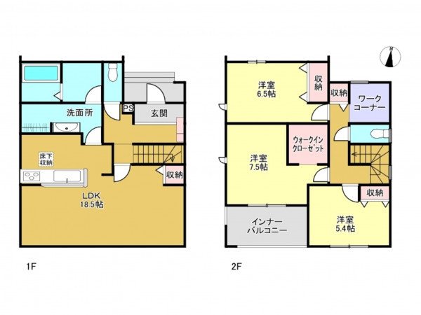 春日部市藤塚、新築一戸建ての間取り画像です