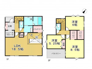 春日部市粕壁東、新築一戸建ての間取り画像です