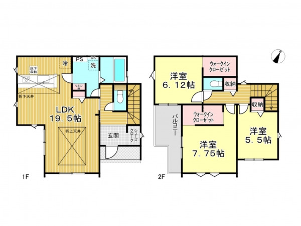 春日部市粕壁東、新築一戸建ての間取り画像です