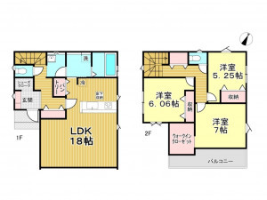 春日部市粕壁東、新築一戸建ての間取り画像です