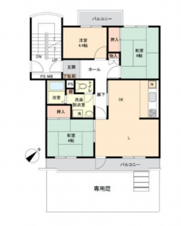 春日部市南中曽根、中古マンションの間取り画像です