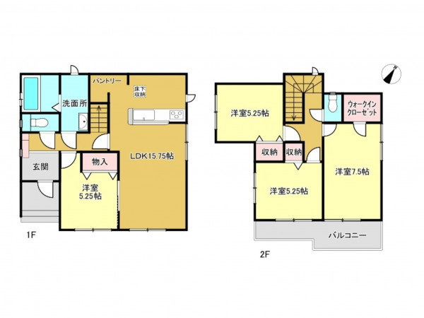春日部市西金野井、新築一戸建ての間取り画像です