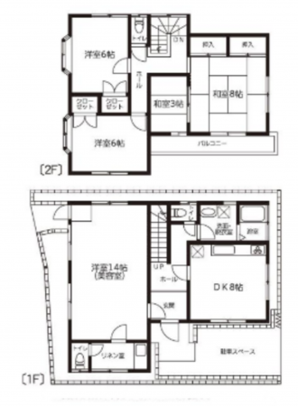 春日部市大衾、収益物件/店舗付住宅の間取り画像です