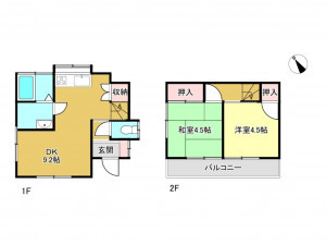 春日部市大枝、中古一戸建ての間取り画像です