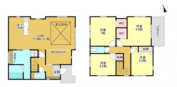春日部市樋堀、新築一戸建ての間取り画像です