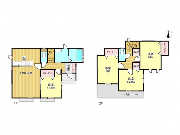 春日部市藤塚、新築一戸建ての間取り画像です
