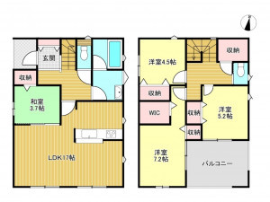 春日部市西金野井、新築一戸建ての間取り画像です