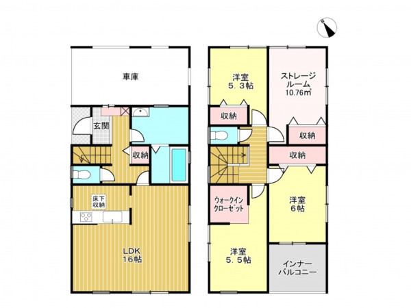 春日部市上蛭田、新築一戸建ての間取り画像です