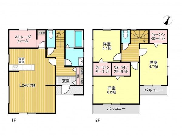 春日部市牛島、新築一戸建ての間取り画像です