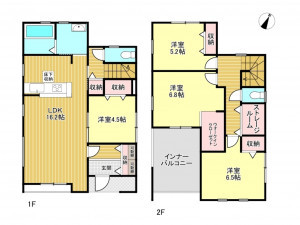 春日部市牛島、新築一戸建ての間取り画像です