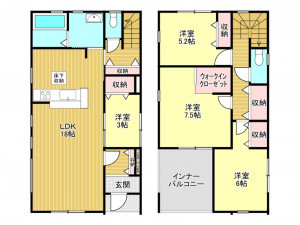 春日部市牛島、新築一戸建ての間取り画像です