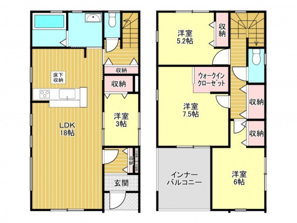 春日部市牛島、新築一戸建ての間取り画像です