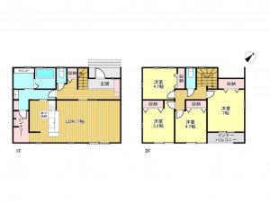 春日部市南中曽根、新築一戸建ての間取り画像です