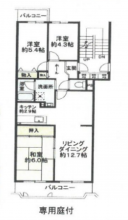 春日部市増富、中古マンションの間取り画像です