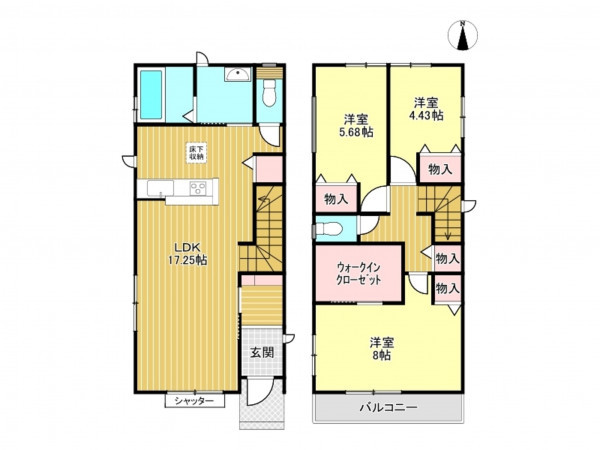 春日部市本田町、新築一戸建ての間取り画像です