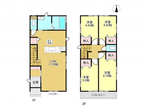 春日部市本田町、新築一戸建ての間取り画像です