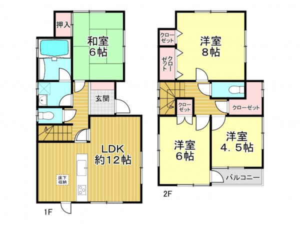 春日部市小渕、中古一戸建ての間取り画像です