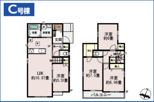 春日部市一ノ割、新築一戸建ての間取り画像です