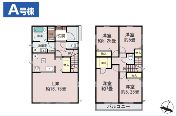 春日部市一ノ割、新築一戸建ての間取り画像です