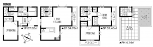 春日部市粕壁東、新築一戸建ての間取り画像です